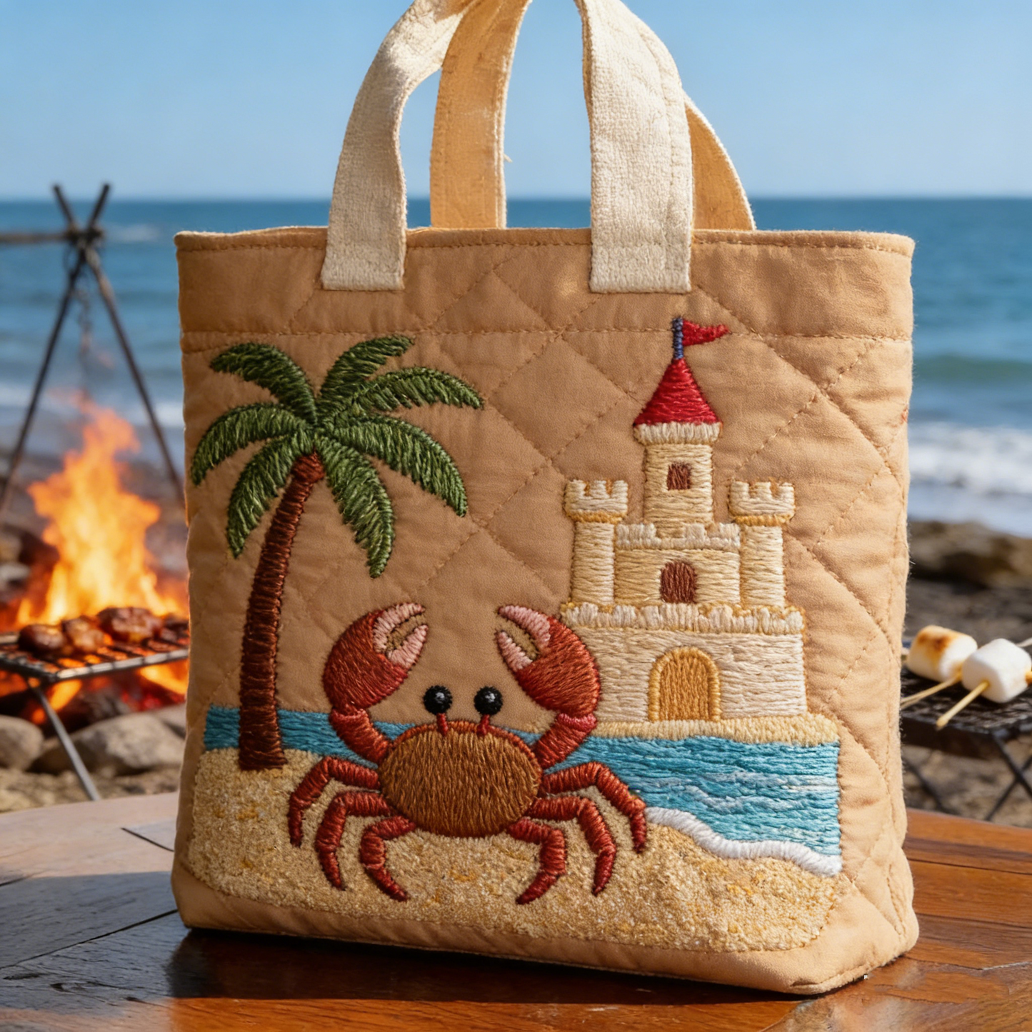 Seaside Fun Embroidery Tote Bag