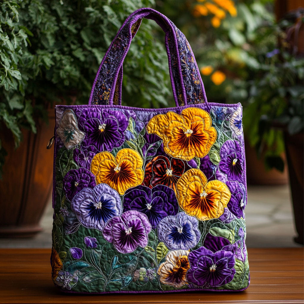 Elegant Pansy WN2209023CL Quilted Tote Bag botanical print