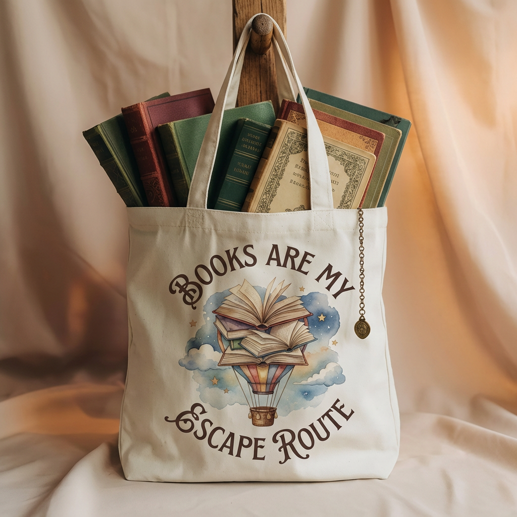 Escape with Books Whimsical Bag Canvas Tote Bag