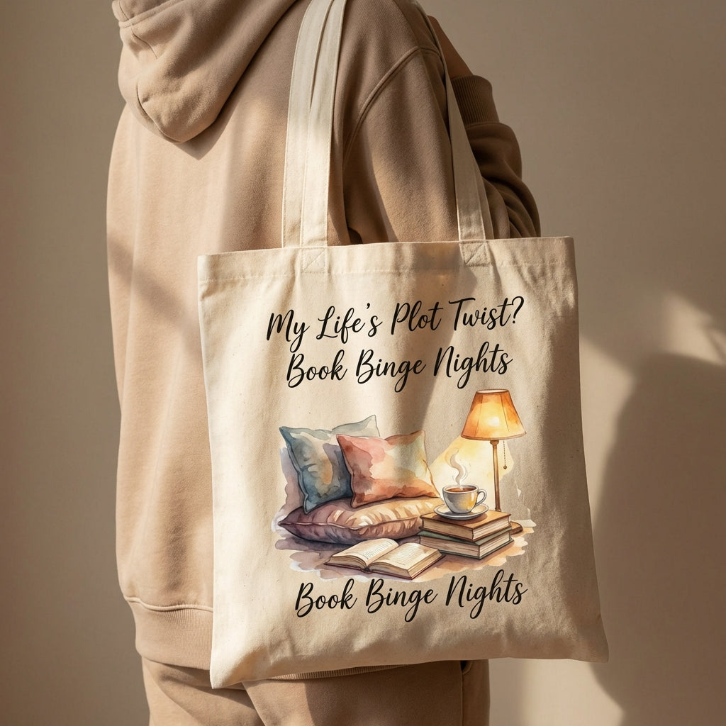 Plot Twist: Book Binge Tote Cozy Canvas Delight Canvas Tote Bag