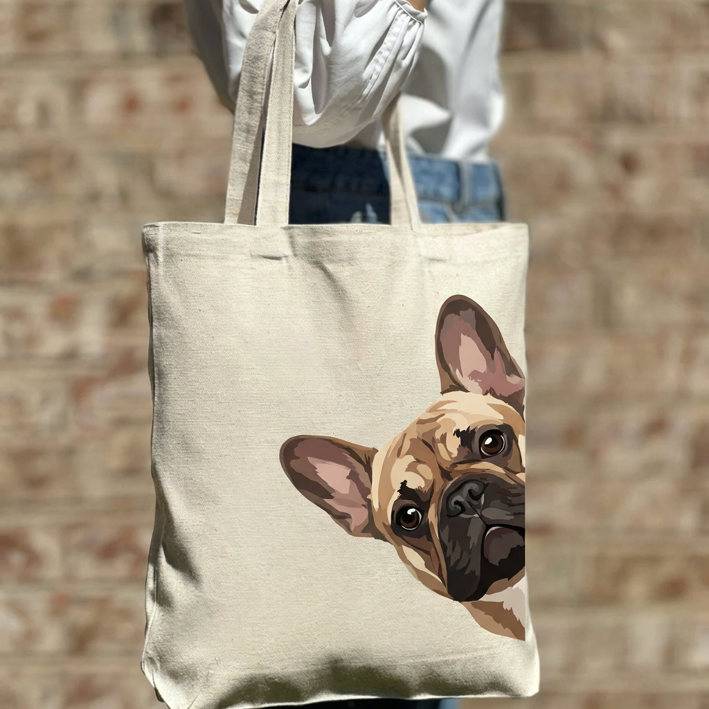 Peek a Pup Whimsical French Bulldog Love Canvas Tote Bag