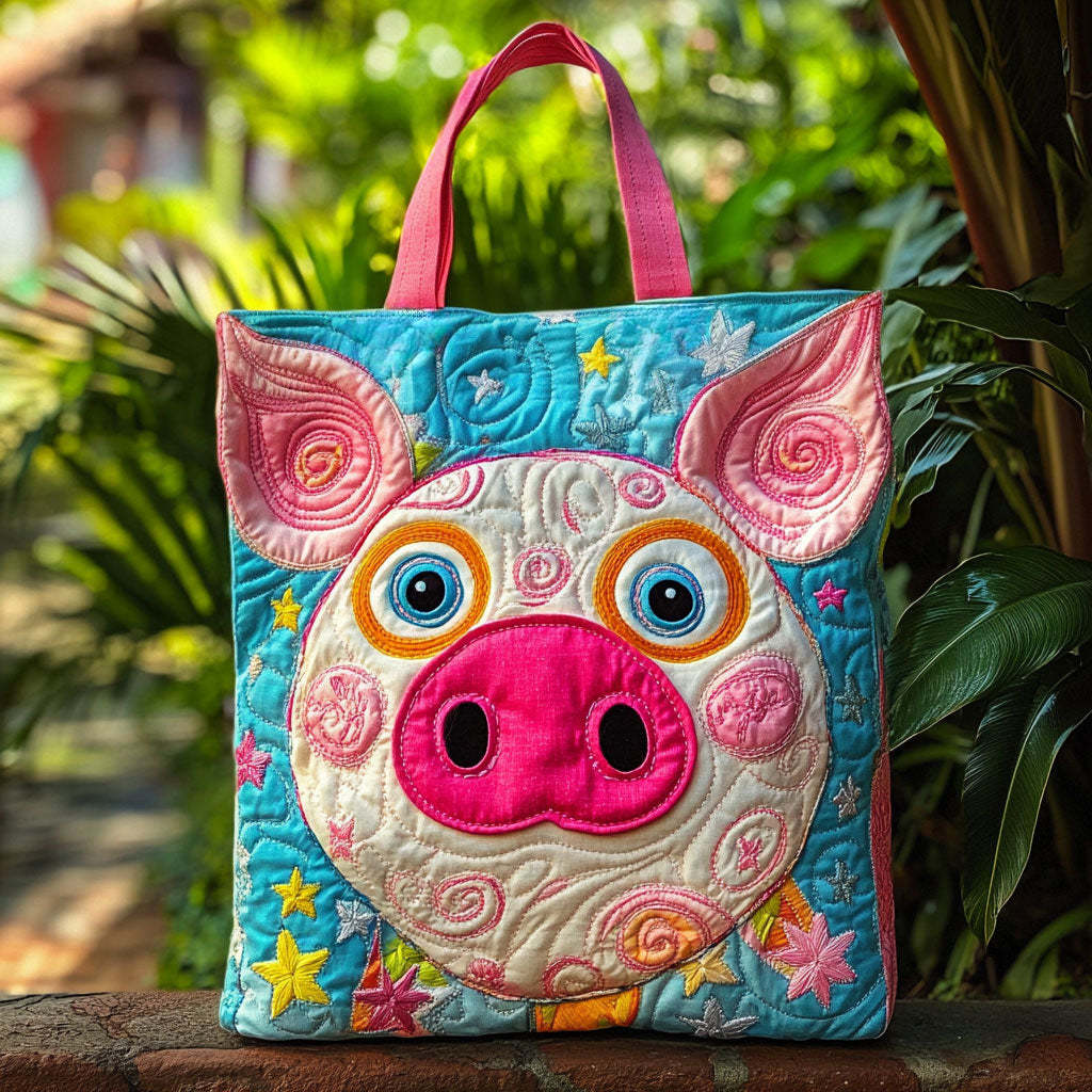 Shiny Pig Quilted Tote Bag Animal print
