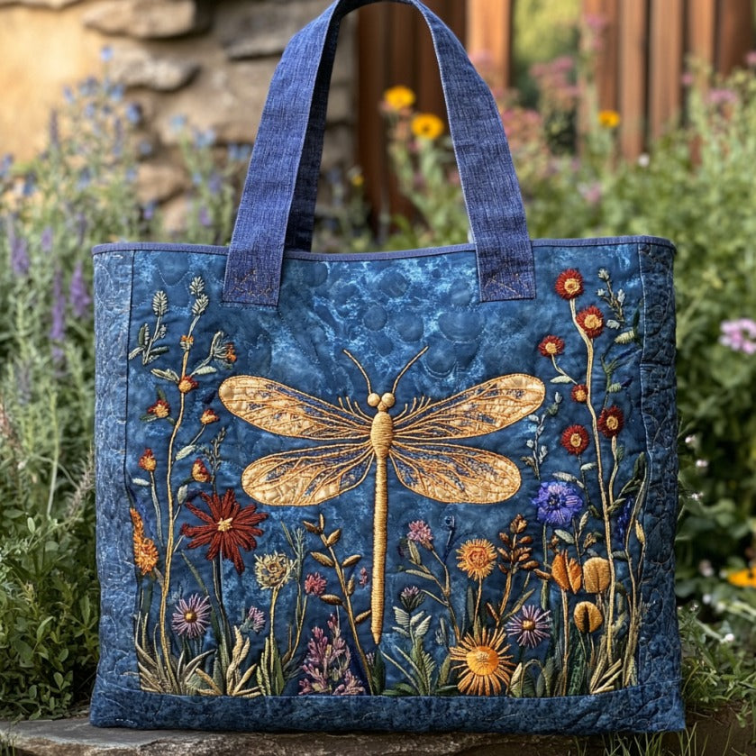 Golden Dragonfly Quilted Tote Bag Animal print