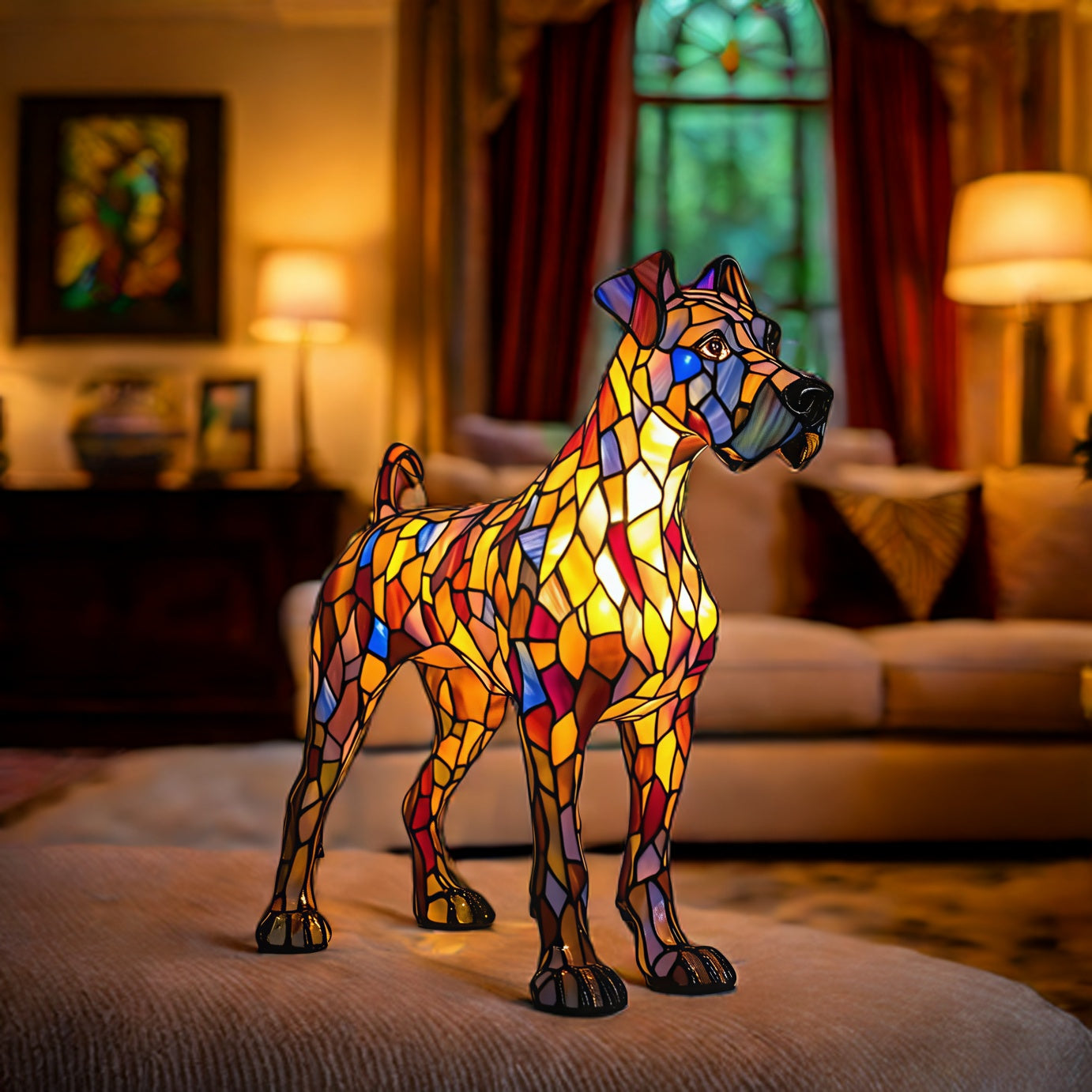 Lampe artistique en résine représentant un grand danois/A