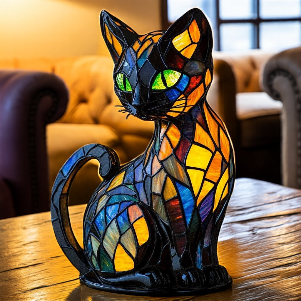 Lampe artistique en résine Chat Mystique