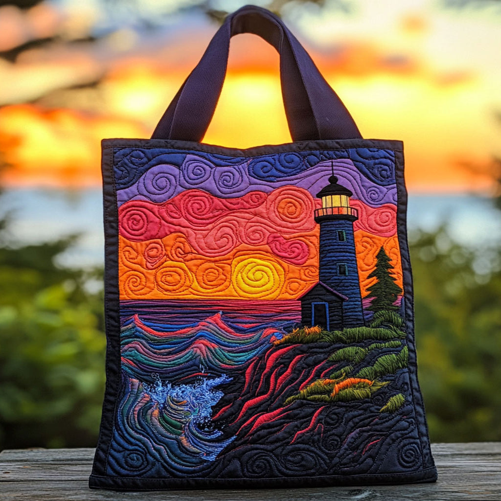 Sunset Glow Lighthouse WN3009054CL Quilted Tote Bag Featured