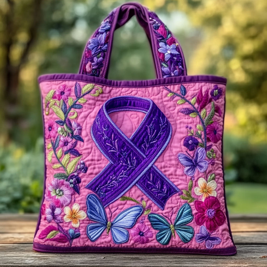 Purple Ribbon Dream Quilted Tote Bag Featured