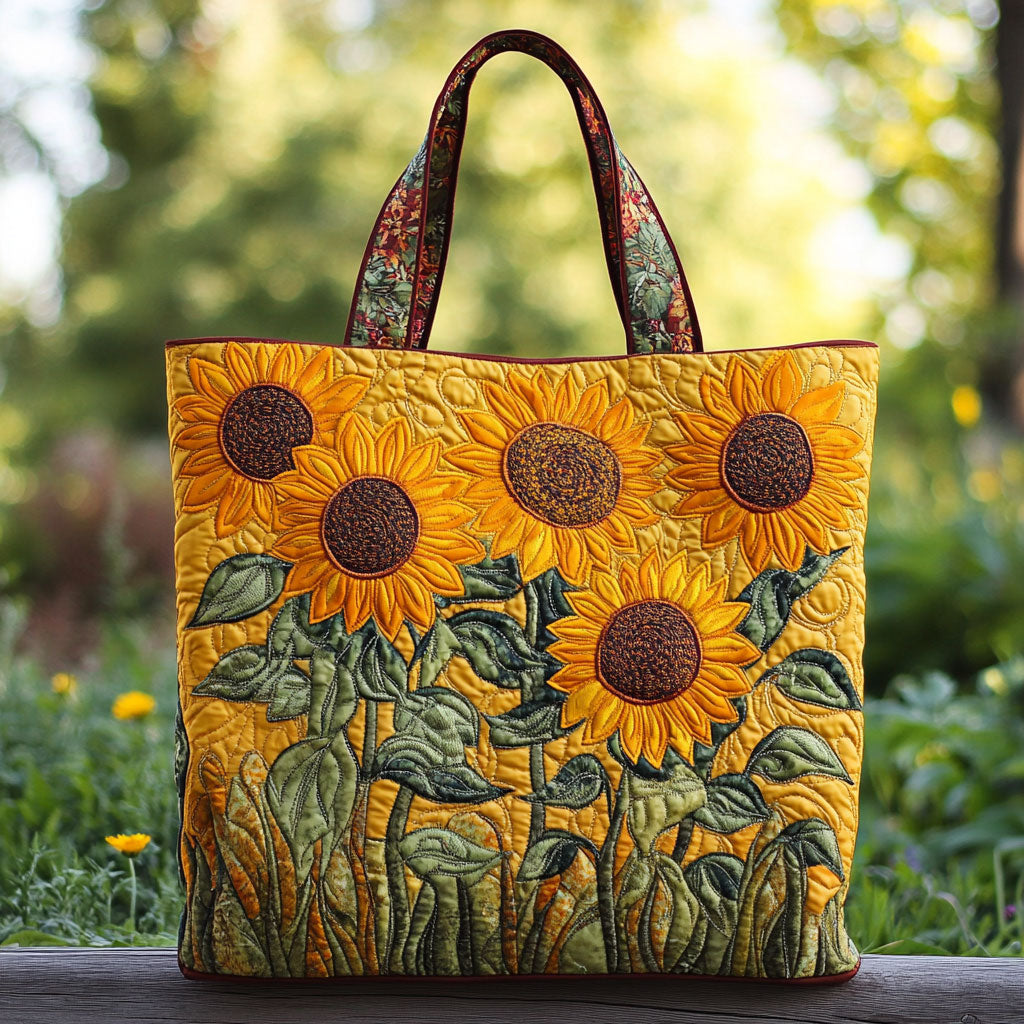 Classic Sunflower Quilted Tote Bag botanical print