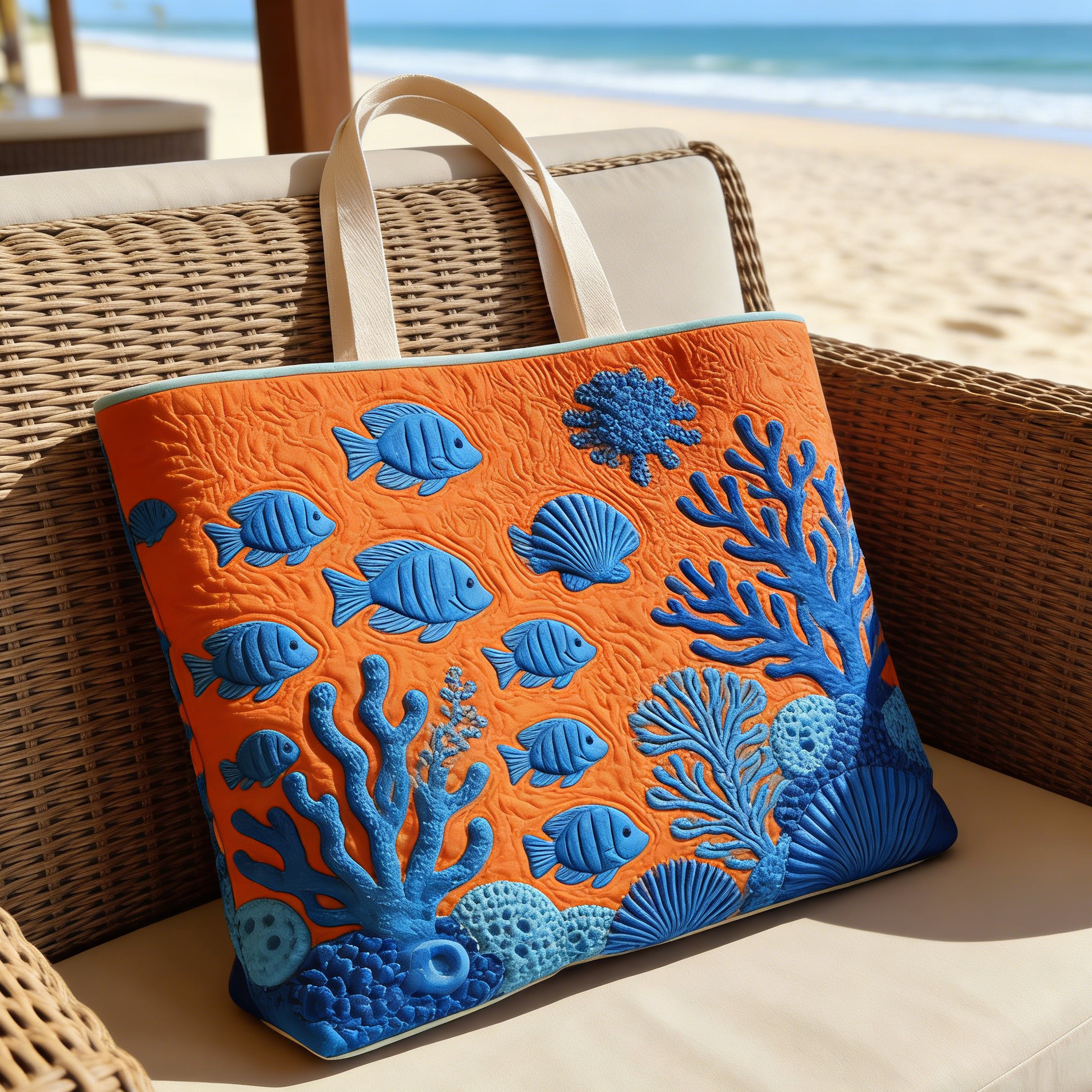 Orange & Blue Ocean Quilted Tote Bag