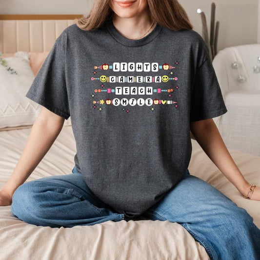 Swiftie Lights Camera Teach Smile Shirt, Teach SmileGraphic T-Shirt