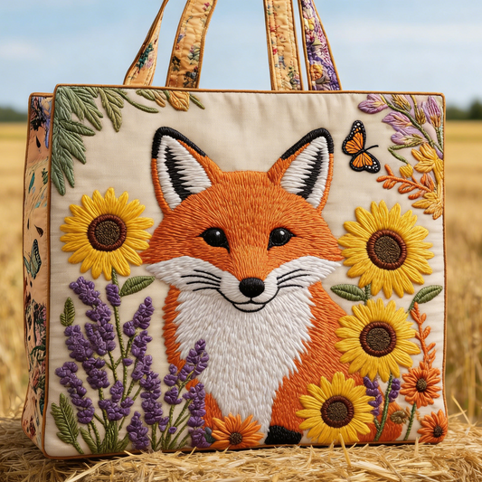 Fox Sunflower Quilted Tote Bag