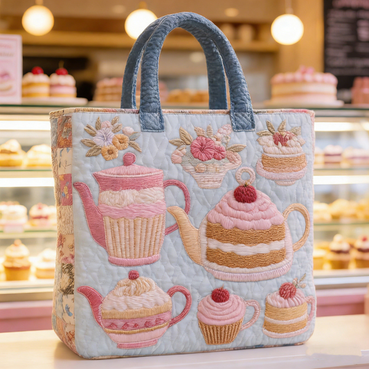 Teapot-Pastry Quilted Tote Bag