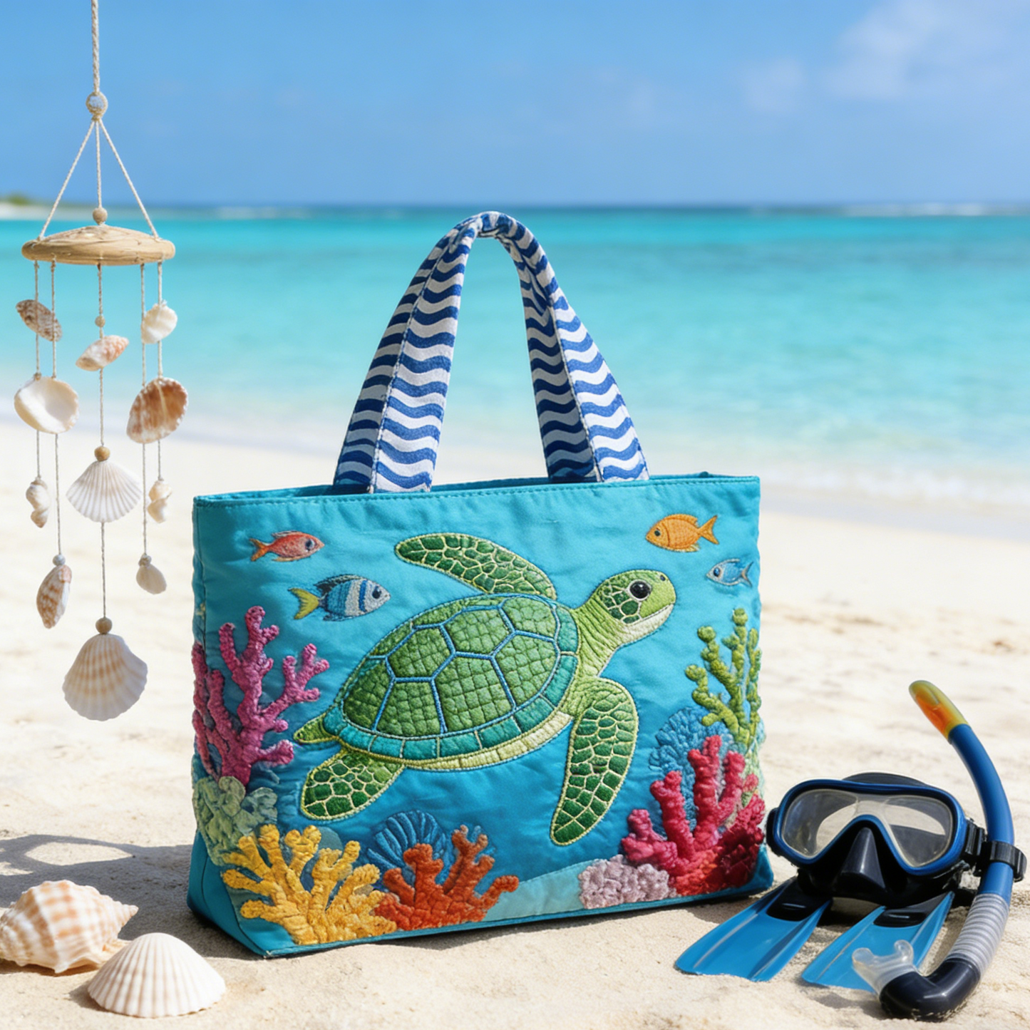 Ocean Turtle Quilted Tote Bag