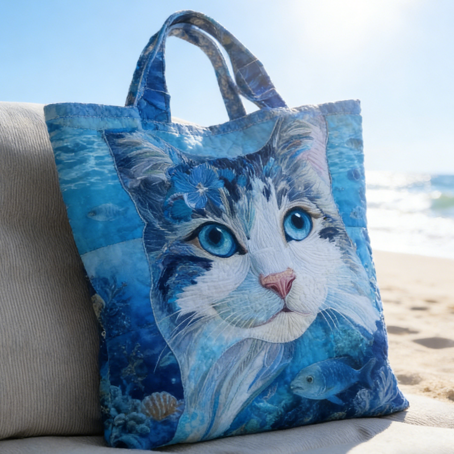 Nautical Cat Quilted Tote Bag