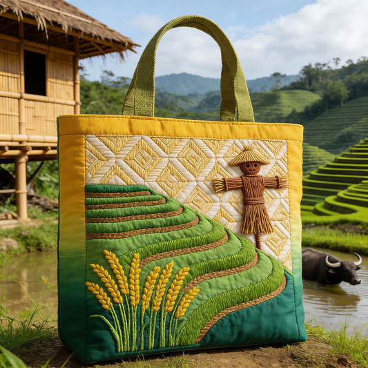 Tropical Rice Terrace Embroidery Tote Bag