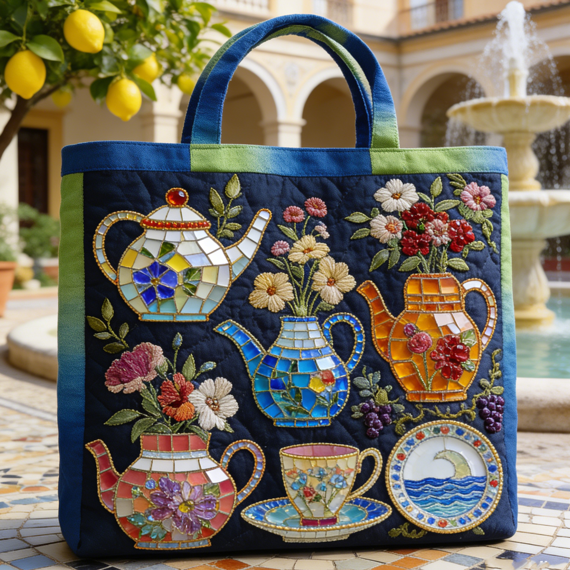 Courtyard Mosaic Quilted Tote Bag