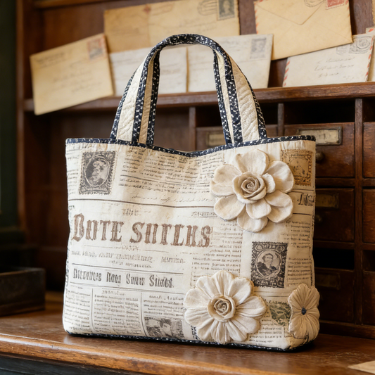 Vintage Newspaper Quilted Tote Bag