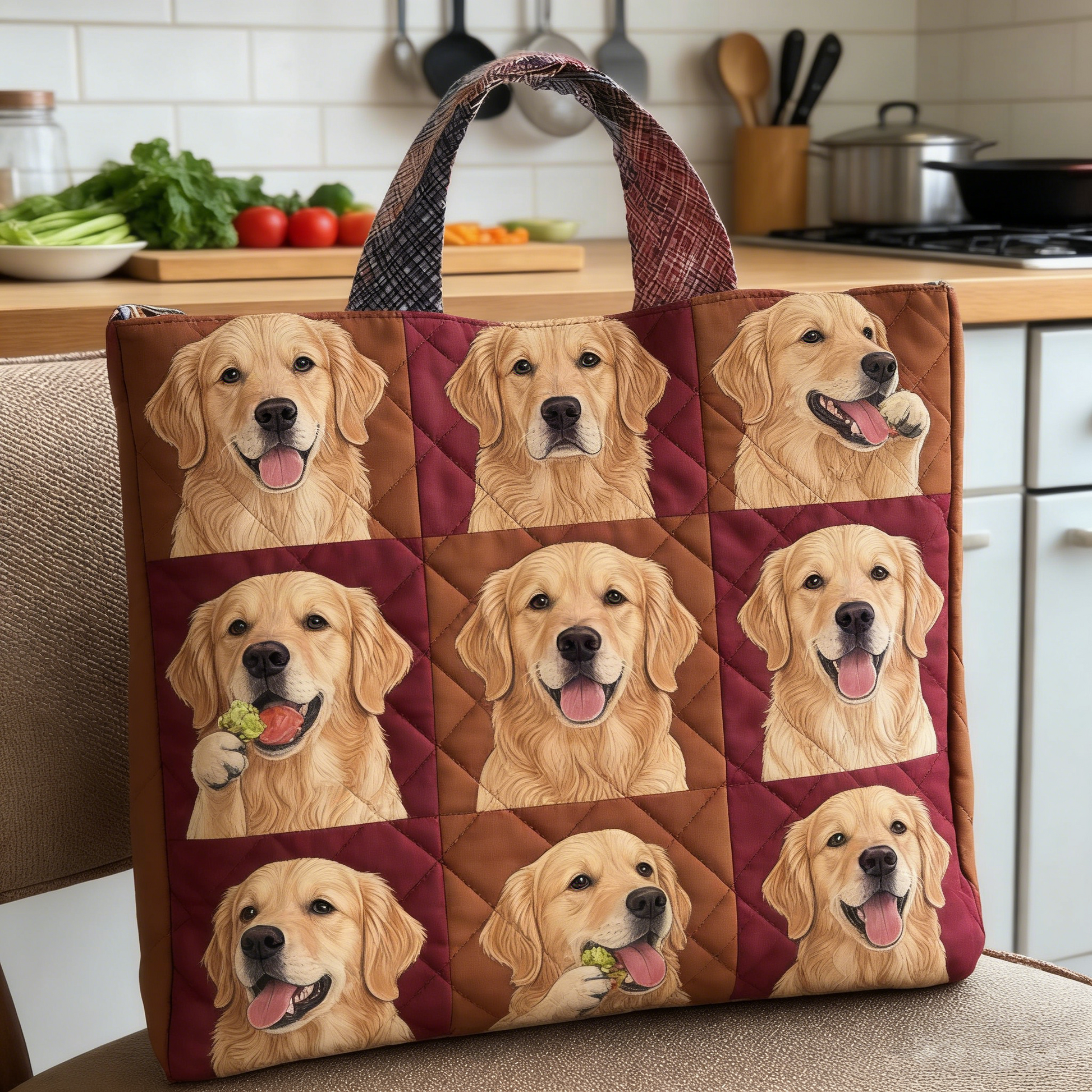 Golden Retriever Quilted Tote Bag