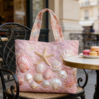 Pink Seashell Quilted Tote Bag