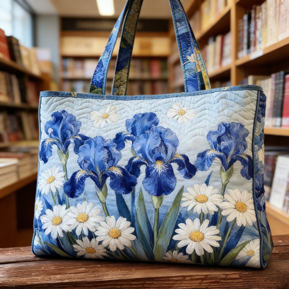 Blue Iris & Daisy Quilted Tote Bag