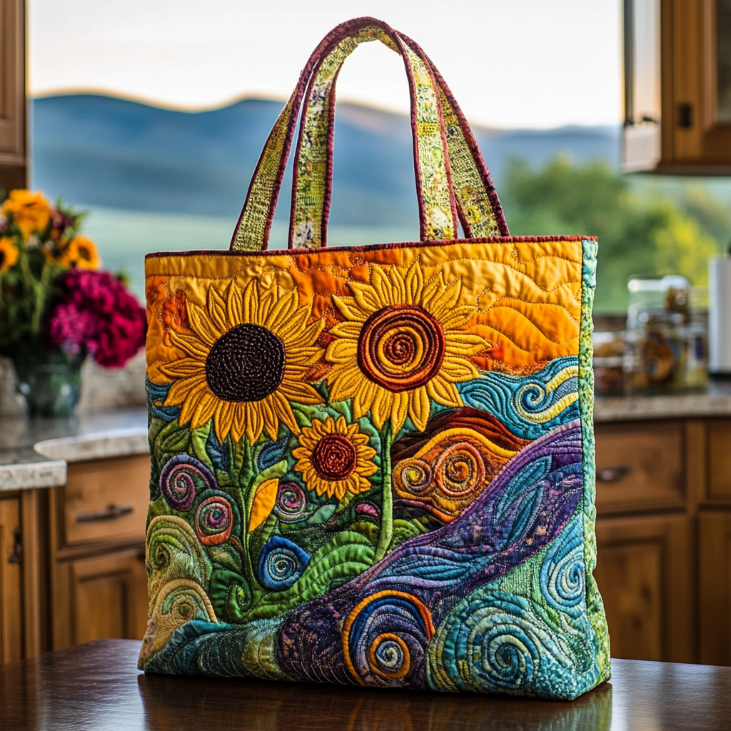 Golden Spiral Quilted Tote  Bag  botanical print
