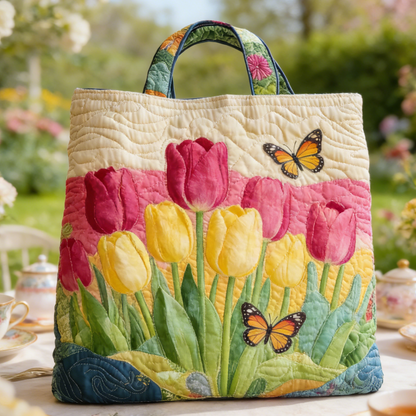 Tea Garden Inspired Tulip Quilted Tote Bag