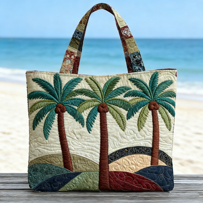 Sunny Palm Tree Quilted Tote Bag