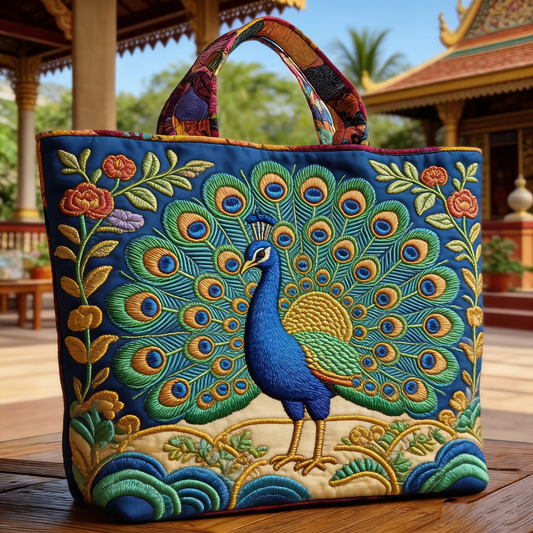 Peacock-Floral  Quilted Tote Bag