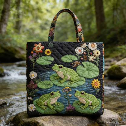 Creek Frog Water Lily Quilted Tote Bag