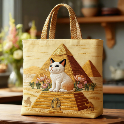 Egyptian Cat & Pyramid Desert Canvas Tote Bag