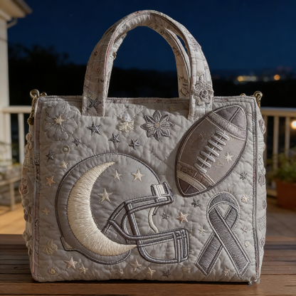 Neutral Football & Gray Ribbon Quilted Tote Bag