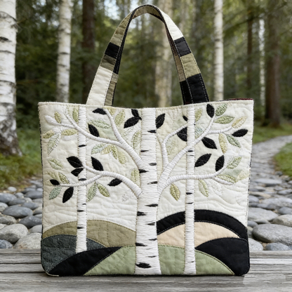 Earthy Birch Tree Quilted Tote Bag