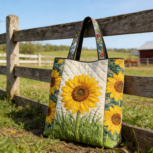 Bright Sunflower Quilted Tote Bag