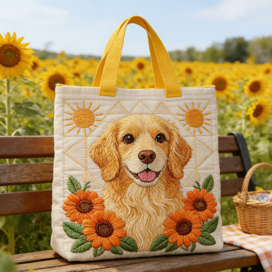 Sunflower Field Pet Embroidery Tote Bag
