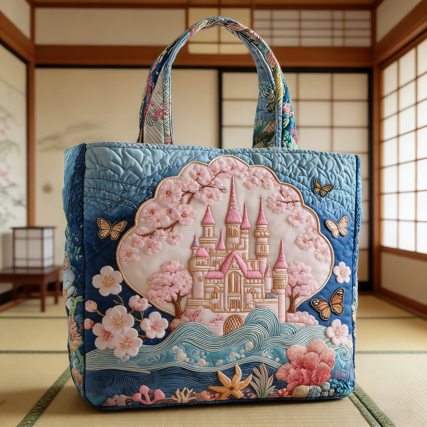 Cherry Blossom Castle Quilted Tote Bag AG51200