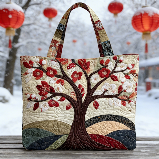 Cozy Winter Blossom Quilted Tote Bag