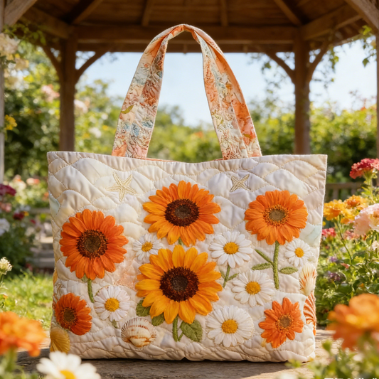 Sunflower Daisy Quilted Tote Bag