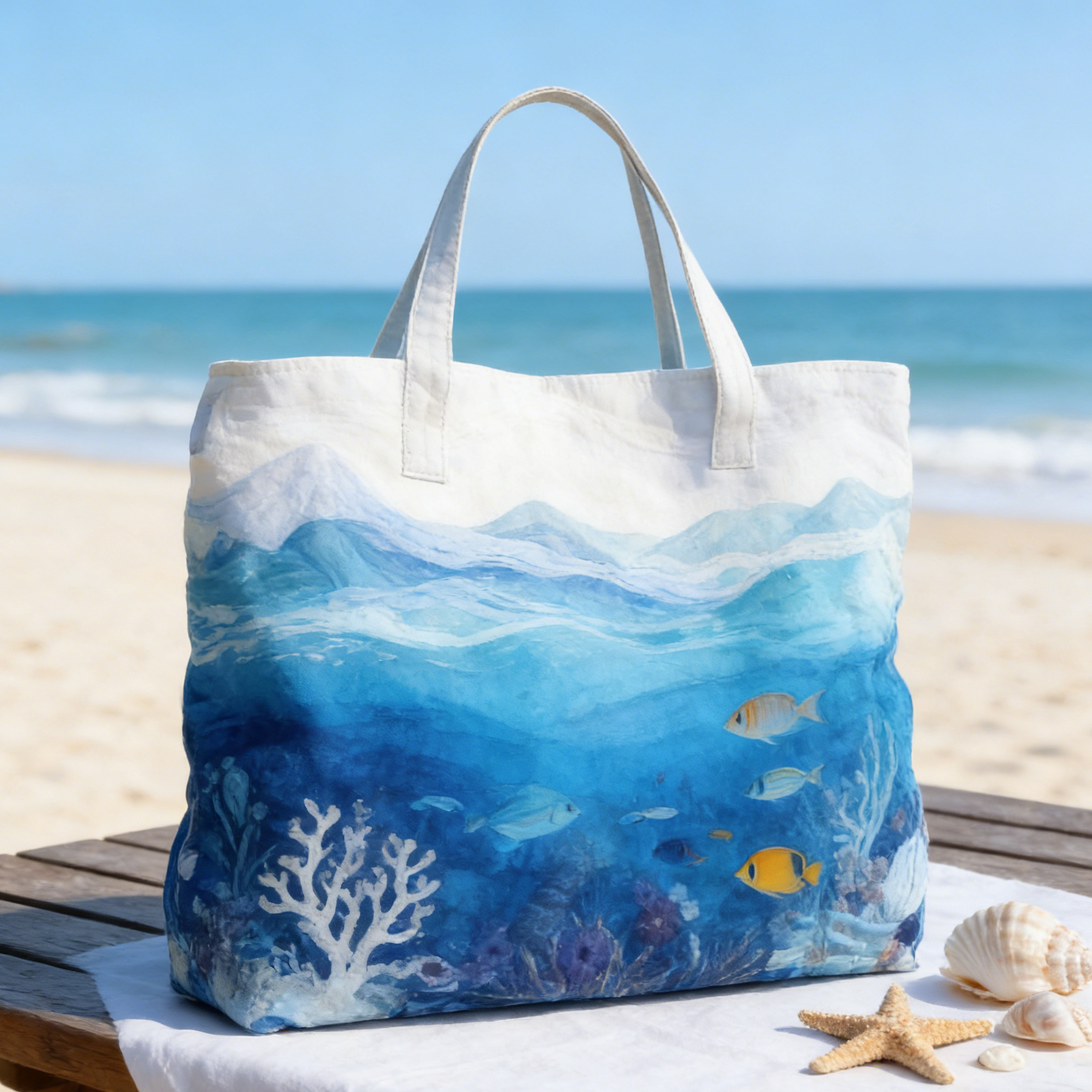 Ocean-Coral Quilted Tote Bag