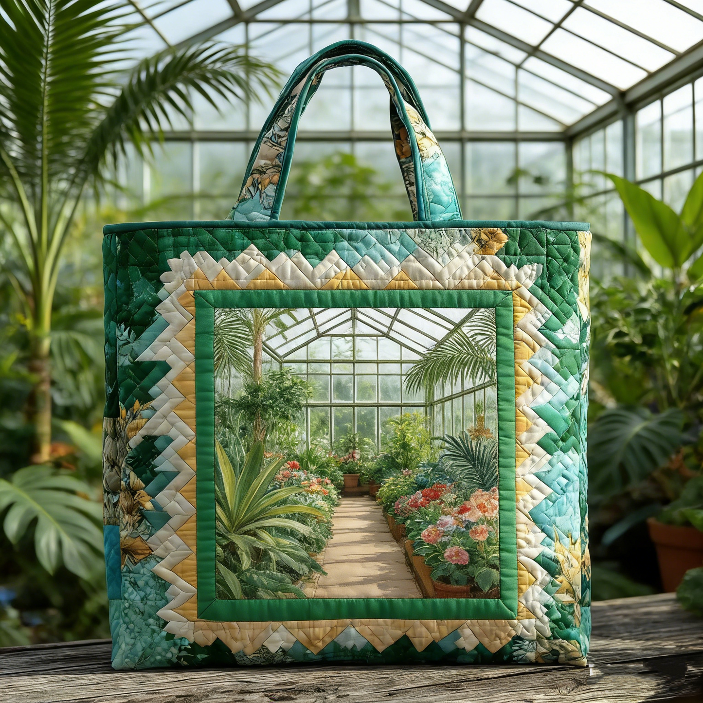 Greenhouse Garden Quilted Tote Bag
