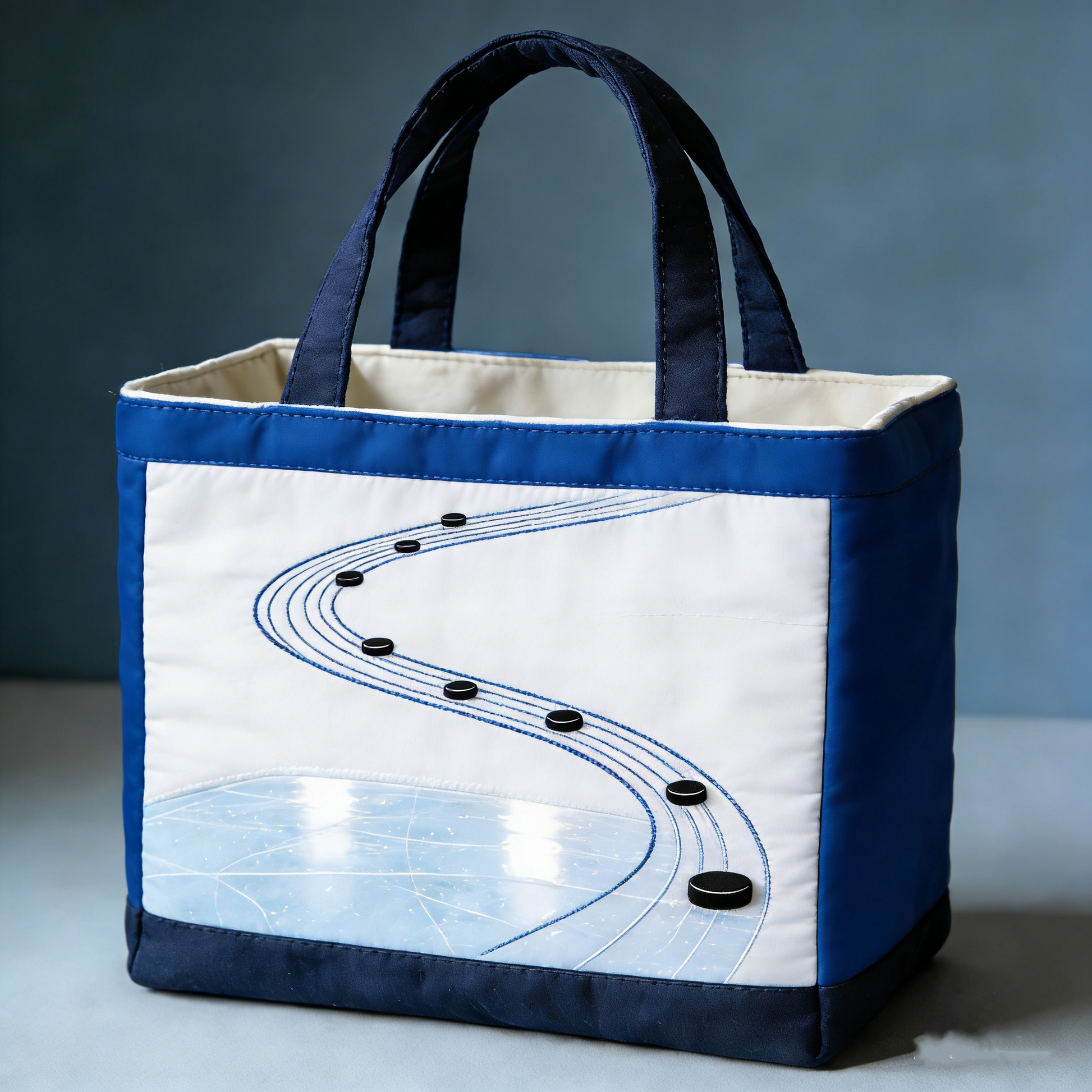 Handmade Quilted Sporty Tote Bag, Hockey Pattern Fabric Shoulder Handbag
