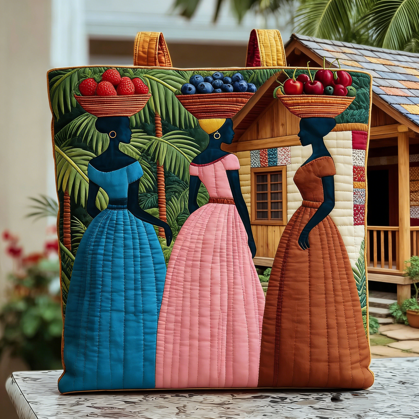 Colorful Tropical Women Quilted Tote Bag