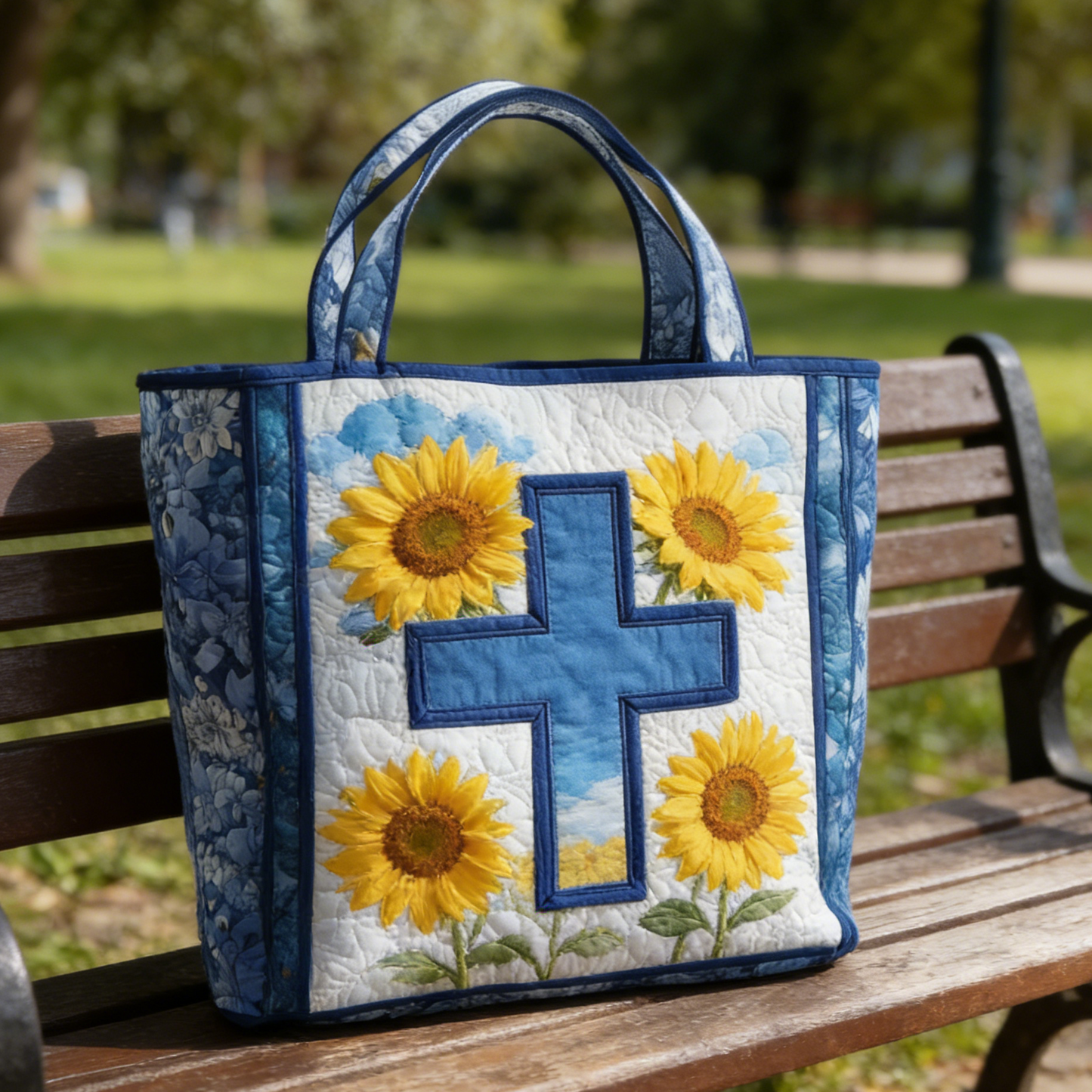Warm Cross Sunflower Quilted Tote Bag