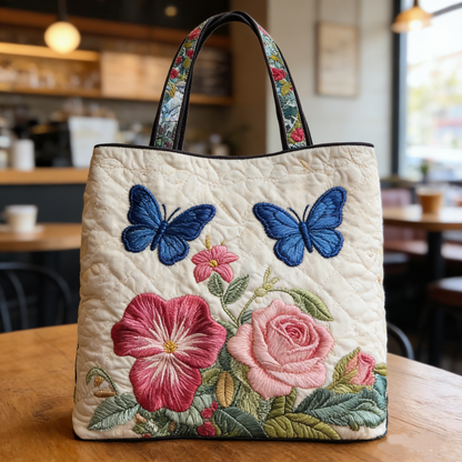 Butterfly Floral Quilted Tote Bag