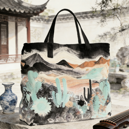 Oriental Ink Cactus Quilted Tote Bag