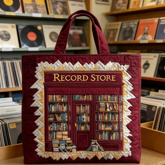 Burgundy Record Store Quilted Tote Bag