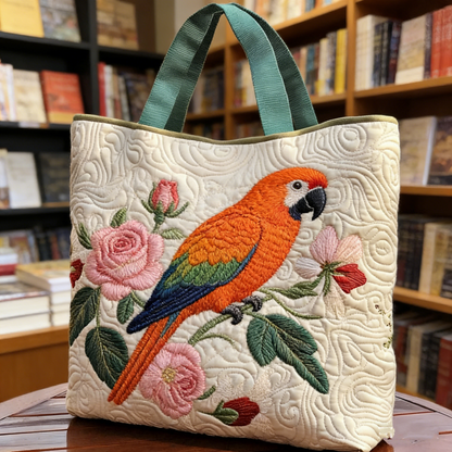 Parrot & Floral Quilted Tote Bag