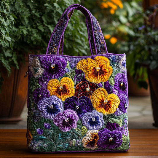 Elegant Pansy WN2209023CL Quilted Tote Bag  botanical print