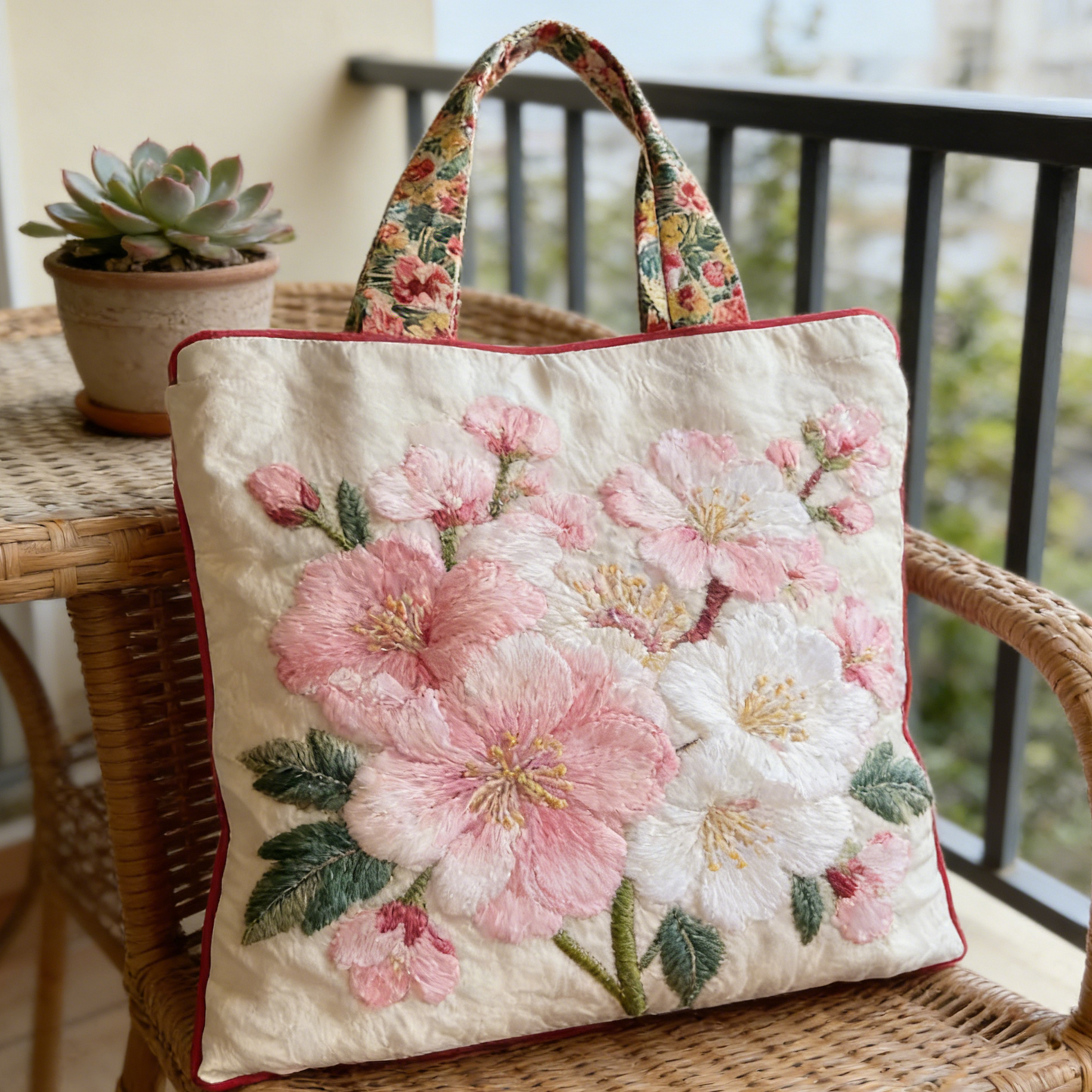Blush Cherry Blossom Quilted Tote Bag BFCK9725
