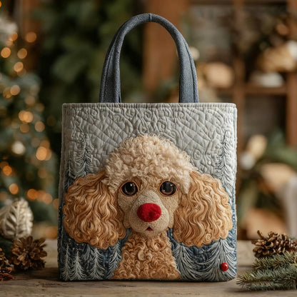 Holiday Reindeer Poodle Apricot Quilted Tote Bag