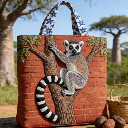 Jungle Lemur Quilted Tote Bag